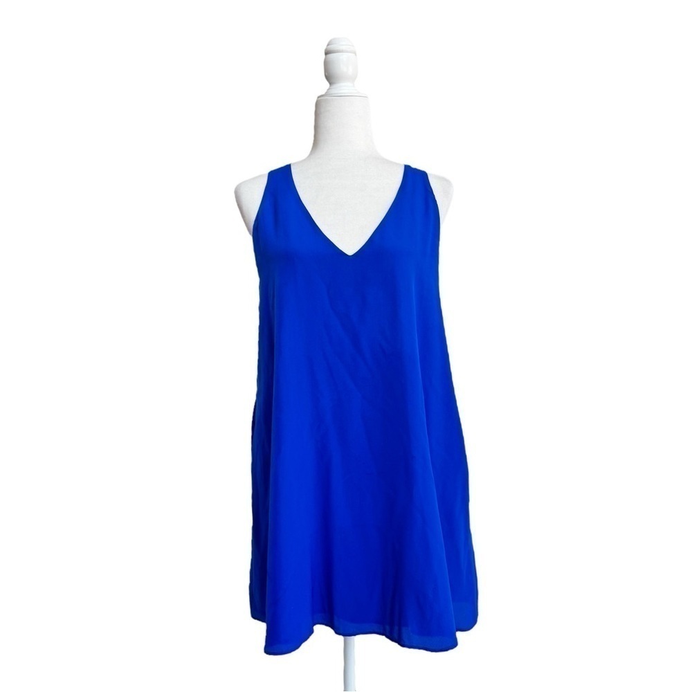 Lavender Brown Cobalt Blue Sleeveless Mini A Line Womens Size S Silk Pockets